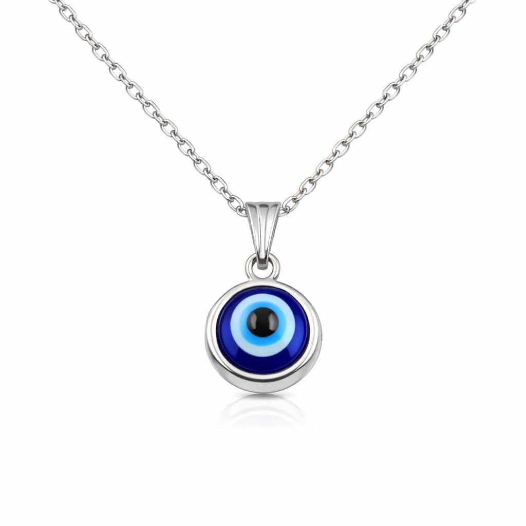 Silver Evil Eye Pendant Necklace for Men & Women | Blue Nazar Protection Charm | Anti-Negative Energy Jewelry & Gift Pendant
