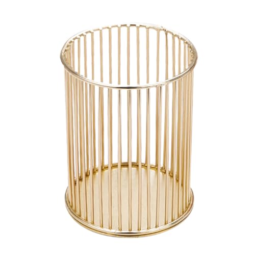FUNOMOCYA Portalápices de Hierro Dorado Redondo para Escritorio, Cubo Multifuncional para Bolígrafos y Brochas de Maquillaje, Organizador Práctico para Material de Oficina y Cosméticos