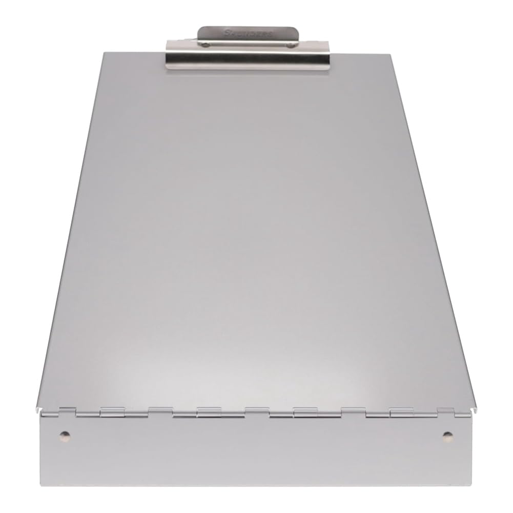 Presse-Papiers en Métal Argenté Double Couche avec Rangement, Organiseur de Papier, Loquet Autobloquant pour Format Lettre