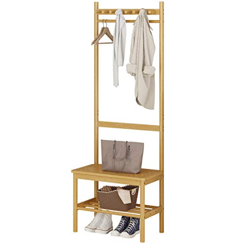 Meuble à chaussures en bambou et portant d'entrée pour organiser le couloir et gagner de la place