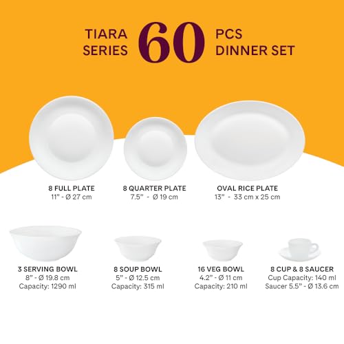 Image of Larah by Borosil Opalware Dinner Set Microwave & Dishwasher Safe | Bone-Ash Free | Crockery Set for Dining & Gifting | Plates & Bowls