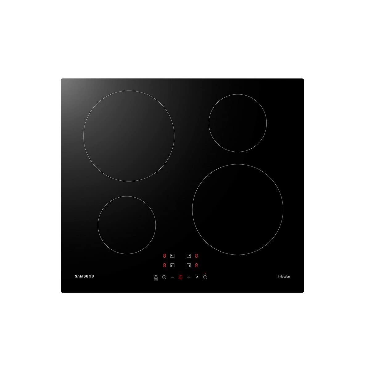 Samsung NZ64M3NM1BB Autarkes Induktionskochfeld, 60 cm große Herdplatte aus Glaskeramik, Rahmenlos, 4 Kochzonen mit Touch Steuerung, 9 Leistungsstufen, 4 Booster, Kindersicherung, Schwarz