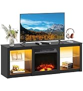 WLIVE 58 Inches Fireplace TV Stand with LED Lights, Modern Entertainment Center with 18'' Electri...