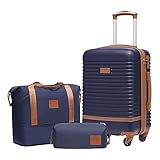 Coolife Suitcase Set 3 Piece Luggage Set Carry On Travel Luggage TSA Lock Spinner Wheels Hardshell Lightweight Luggage Set(Navy, 3 piece set (DB/TB/20))