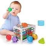 LZDMY Baby Toys 6 to 12 Months, Babies Sensory Toy Activity Cube, Montessori Toys for 1 Years Old Baby Shape Sorter Educational Toys 12 PCS, Girls Boys 1st Birthday Easter Gifts