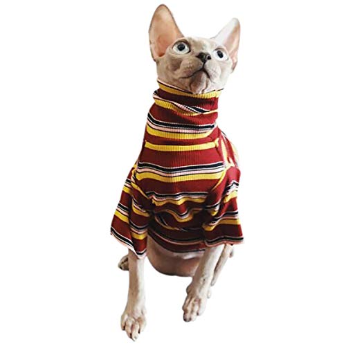 Bonaweite Hairless Cats Stripe T-Shirt, Breathable Cat Wear Clothes Vest Shirts for Sphynx, Cornish Rex, Devon Rex, Peterbald
