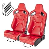 2PCS Reclinable Universal Automotive Racing Seats for Cars with PVC Leather Adjustable Racing Bucket Seats with Dual Sliders,180° Adjustment,Driver and Passenger Side RED