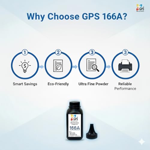 Image of GPS Colour Your Dreams 166A Toner Powder Refill | Ultra Fine Black Toner for HP W1660A Laser Printer Cartridge | Compatible with HP 1008a, 1008w, 1188a, 1188w, 1188fnw Printers (80g) (166A Bottle - 4)