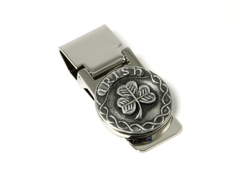 Celtic Money Clip Shamrock Design Pewter & Stainless Steel Irish Made