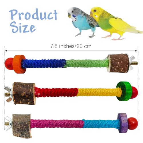 Image of Hamiledyi Parrot Cage Perches Stand Pole Parakeet Paw Grinding Stick Colorful Wood Perch Platform for Parakeets Cockatiels Lovebirds Green Cheeked Conures (7.8in, 3pcs)