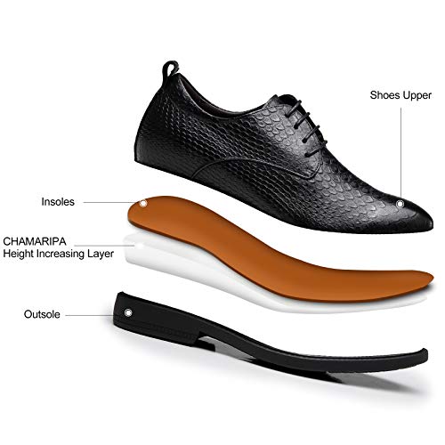 Image of CHAMARIPA Men's Height Increase Shoes - Built-in Custom Lift Insole -Black Leather Invisible Height Increasing Dress Shoes 2.76 Inches Taller H01X70B821D