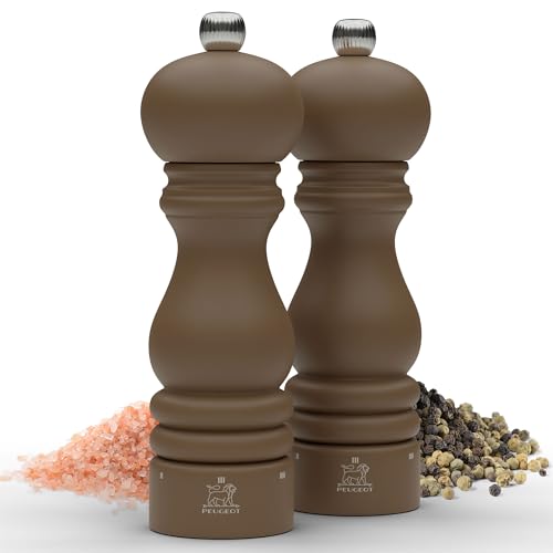 Peugeot Paris u'Select 7-inch Salt & Pepper Mill Set - Manual Mills with Adjustable Precision Grinding - Kitchen Seasoning, Stainless Steel & Beechwood, Elegant Kitchen Tools (Mocha)