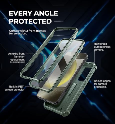 Image of Dexnor for Samsung Galaxy S24 Case with Built-in Slide Camera Cover & Screen Protector & Kickstand, Heavy-Duty Shockproof Rugged Case Full-Body Bumper Protective Cover for Galaxy S24 (2024),Army Green