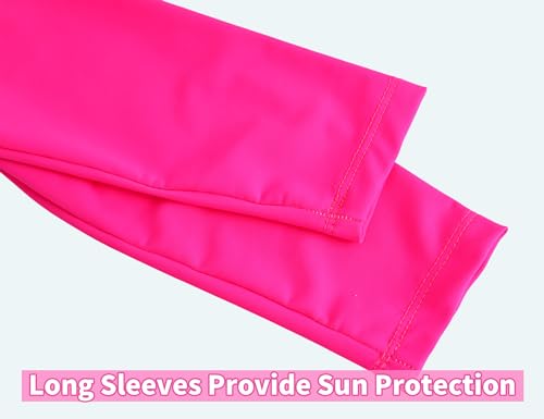 Image of Snowheart Girls Swimsuit Size 7-8 Years Old Soild Rose Red Two Pieces Breathable Rash Guard Set