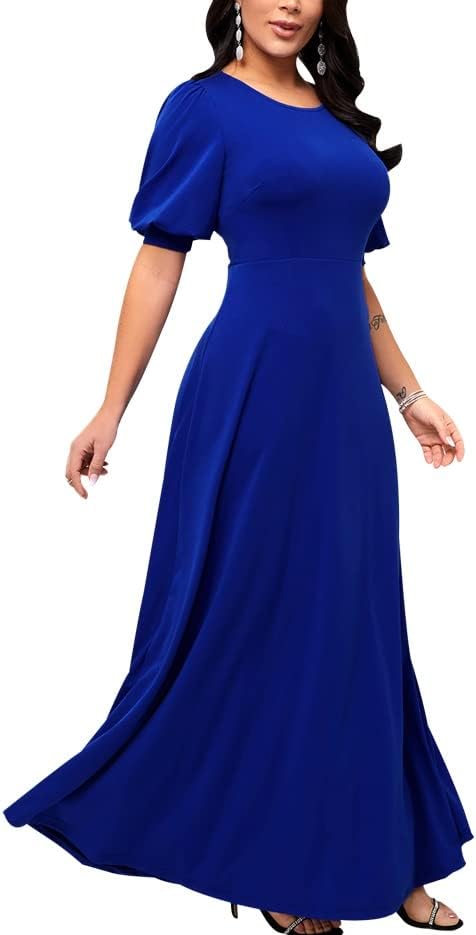 SperLucky Maxi Dresses for Women Elegant Long Dress Short Sleeve Dress Casual Round Neck Loose Party Dress - Image 6
