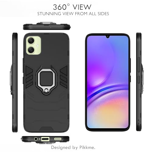Image of Pikkme Back Cover | D5 Tough Armor Bumper | 360 Protection Case | Ring Holder Stand Case for Samsung Galaxy A05 / M05 / F05 (Black)