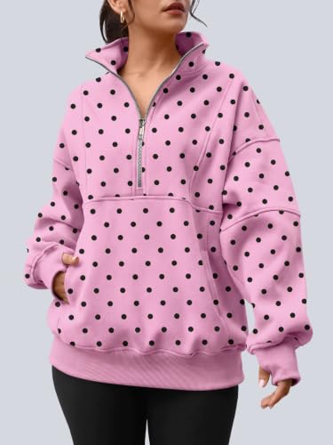 Image of AUTOMET Women's Quarter Zip Oversized Sweatshirt Fleece Mock Neck Pullover