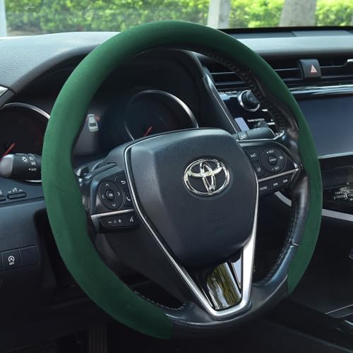 Suede Steering Wheel Cover, Universal 15 Inch Car Steering Wheel Cover, Non-Slip Design,Breathable,Car Interior Accessories Black Green