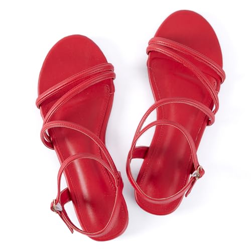Image of Mtzyoa Women Flat Sandals Dressy Strappy Gladiator Summer Ankle Strap Nude Open Toe Comfortable Wedding Casual Leather Ladies Party Trendy Vacation