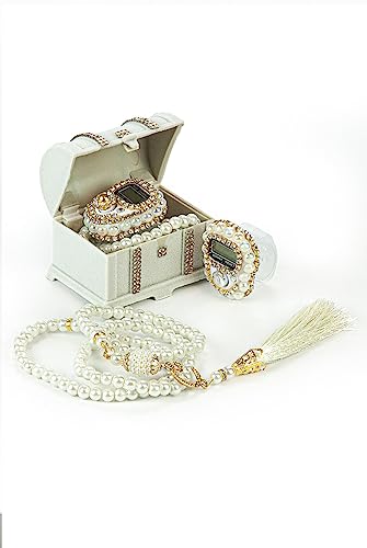İhvan Online Chest Gift Box with Islamic Finger Counter and Prayer Beads, Portable Digital Tasbeeh, Pearl Zikirmatic Beads