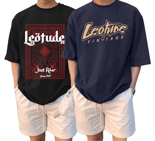 Image of LEOTUDE Casual Half Sleeve Cottonblend Printed Round Neck Drop Shoulder Oversized Tshirt for Man (Color Brown)