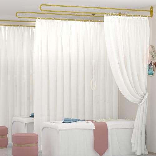 Gtouse Privacy Curtains for Room Divider, Metal Support Wall Mounted Privacy Curtain, U-Shape Portable Room Divider Curtains for Fitting Room Beauty Salon Bedroom and Hospital,1 Panel, 8.53ft (White)