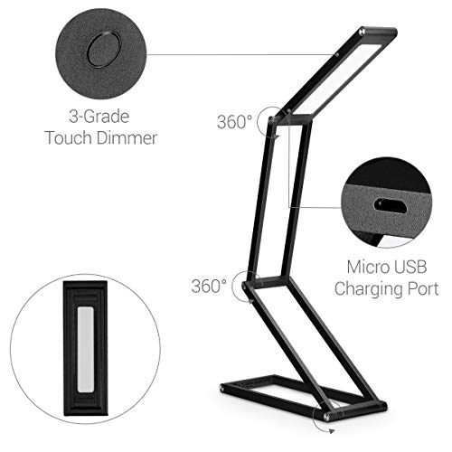 Kwmobile Foldable Led Desk Lamp - Folding Portable Usb Table Light With 3 Brightness Settings - For Home, Reading, Studying, Work, Travel - Black #TOP2