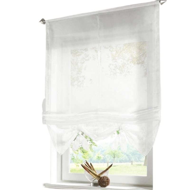 TIYGHI Tie Up Curtain Liftable Window Curtains Sheer Voile Roman Curtain Tulle Blinds for the Kitchen Balcony 1PCS (Color : White, Size : W140cm x H155cm)