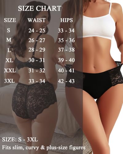 Image of Sexy Underwear for Women Cotton High Waisted Brief Lady Lace Panties 6 Pack