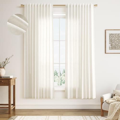 Nanspring Linen Curtains 72 Inches Long for Living Room Sheer Light Filtering Curtain Back Tab Neutral Boho Modern Farmhouse Decor Window Drapes for Bedroom 52x72 2 Panels Cream Ivory Beige Natural