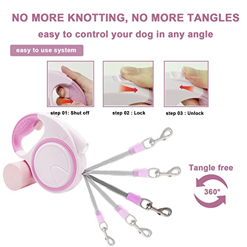 Vanlytpet Retractable Dog Leash With Led Flashlight,For Girl With Dog,16Ft Small Medium Pink Reflective Dog Leash,360°Tangle Free Long Leash With Poop Bag Dispenser,Same Series Dog Collar #TOP3