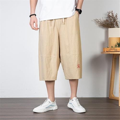 Men's Plus Size Cotton Linen Capri Pants Harem Shorts Elastic Waist Casual Beach Yoga Lounge Trousers2