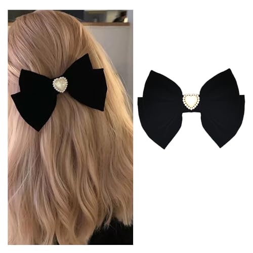 Presilhas de cabelo vintage de veludo preto com laço de pérola para fita de cabelo elegante com laço
