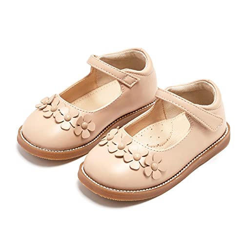 Flaryzone Toddler Little Girls Wedding Mary Jane Flats Floral Dress Shoes (Nude,Toddler-Size 7) #TOP7