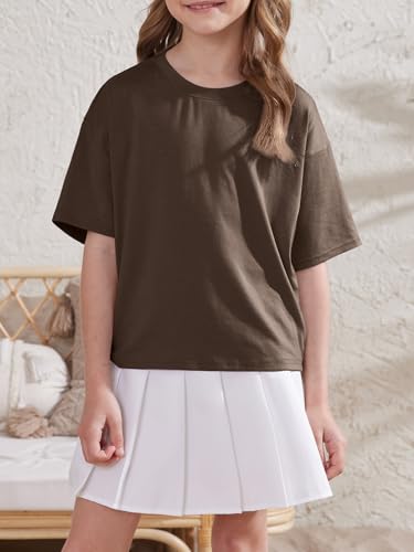 Image of ZDC Girls Athletic Oversized Crop Tops Kids Drop Shoulder Short Sleeve T Shirts Workout Tees