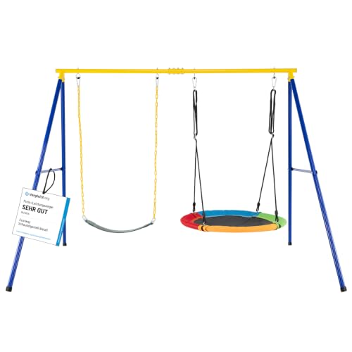 COSTWAY Doppelschaukel mit Gestell, Kinderschaukel, Outdoor Schaukel