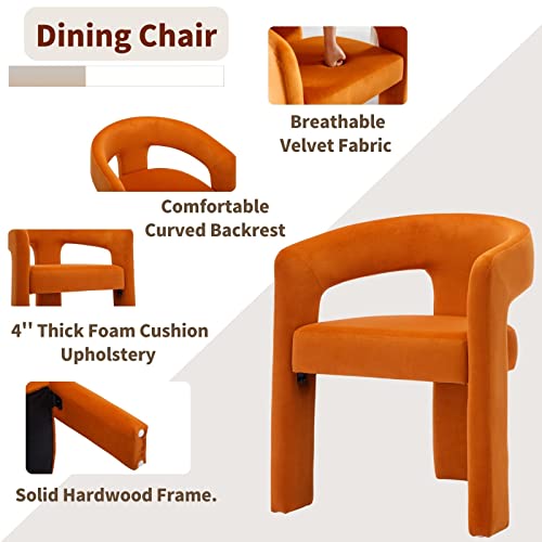 Image of HNY Modern Barrel Kitchen & Dining Room Chairs Set of 3, Velvet Upholstered Accent Chairs with Arm, 18.5'' Wide Side Armchair Vanity Chairs for Living Room Bedroom Makeup Small Spaces, Orange