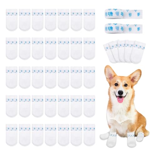 SNOMEL 40 Pieces Waterproof Disposable Dog Booties for Paw Protection, Anti Slip Dog Shoes, Dog Feet Covers with Adjustable Self-Adhesive Bandage for Small Medium Dogs Indoor and Outdoor Use