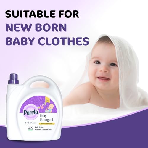 Image of Purela Baby Laundry Detergent 5L | Pediatrician-Tested, Hypoallergenic for Newborns | Stain & Odor Removal | Gentle on Sensitive Skin & Cloth Diapers
