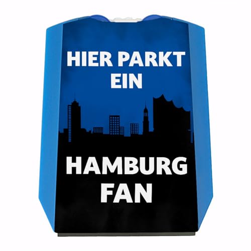 speecheese Aquí aparca un disco de aparcamiento para fans de Hamburgo en colores del club con dos fichas para el carro de la compra como regalo para los aficionados al fútbol que aman a su club sobre
