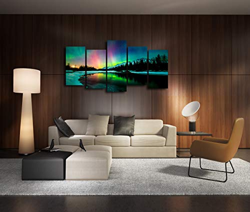 S01927 5 Pieces Wall Art Aurora Scenery Painting On Canvas Stretched And Framed Canvas Paintings Ready To Hang For Home Decorations Wall Decor #TOP5