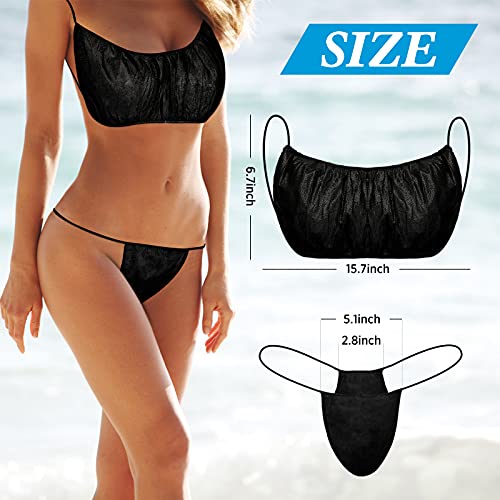 75 Packs Disposable Bra and Panties Sets for Women, 25 Pas Disposable Bra Spa Top Underwear, 50 Pcs Thongs Bikini Panties, Spray Tanning Wraps, Individually Wrapped, Black2