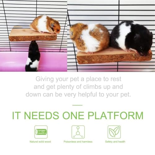 Image of 2Pcs Hamster Ledges Wooden Platform 2.6 x 6 Inch Rat Climb Platform Shelf Bird Perch Stand Toys Cage Accessories for Rat Gerbil Suger Glider