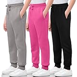 Aocku 3 Pack Girls Sweatpants Cotton Fleece Girls Active Joggers Soft Athletic Sweat Pants for Kids Youth with Pocket Drawstring