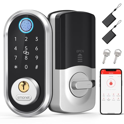 Smart Lock Deadbolt - Bluetooth Keyless Entry Door Lock for Front Door, Fingerprint Electronic Keypad Door Lock with App Control & Remote eKey Sharing, Easy Installation for Home, Silver