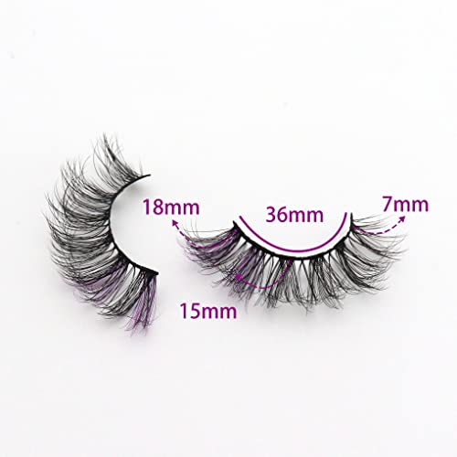 Veleasha Colored Lashes 5D Fluffy Faux Mink Lashes 5 Pairs Pack, 20Mm Wispy Colored Eyelashes, Dramatic Cat Eye Lashes | Tm-Purple #TOP3