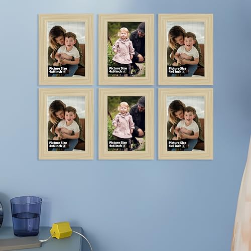 Image of Art Street Synthetic Wooden Set of 6 Wall Rectangular Photo Frames, Wall Hanging Picture Frame for Home, Living Room, Study Room Decor & Office Decor (Color: Beige, Size 4x6 Inch)