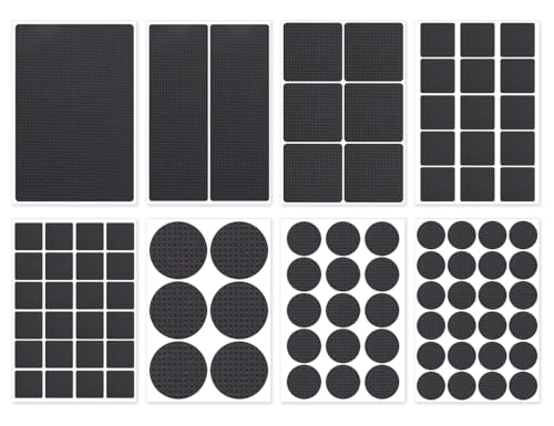 Lhbwhiz 93 Piezas Almohadilla Antideslizante,Deslizadores de Fieltro autoadhesivos,Deslizadores de Muebles,Almohadillas Adhesivas Antideslizantes(Redondos y rectangulares,Negros,8 tamaños)