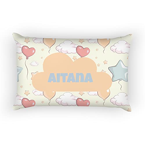 SAQUITOMAGICO Cojin/Almohada de Algodón para Bebe Personalizado con su Nombre.Nuevos Modelos.-Muy Suaves (Globos)