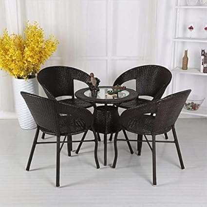 OVIOS 5 Piece Wicker Patio Conversation Furniture Set Outdoor Rattan Sectional Chair and Table Bistro Set for Backyard, Porch, Garden, Poolside, Balcony (Dark Brown)